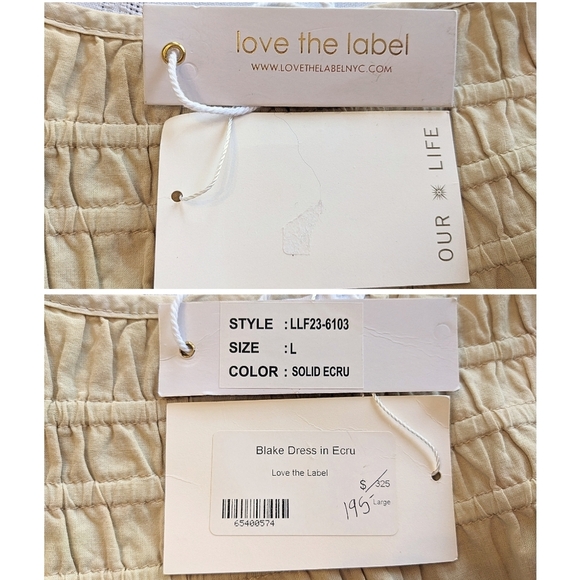 NWT LOVE THE LABEL Blake Ecru Cottagecore Smocked Puff Sleeve Maxi Dress Size L - Picture 5 of 9